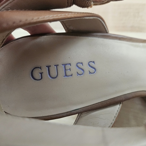 Guess Womens Medium Brown Leather Wultima 8.5M Heels Wedges Shoes - Picture 11 of 12